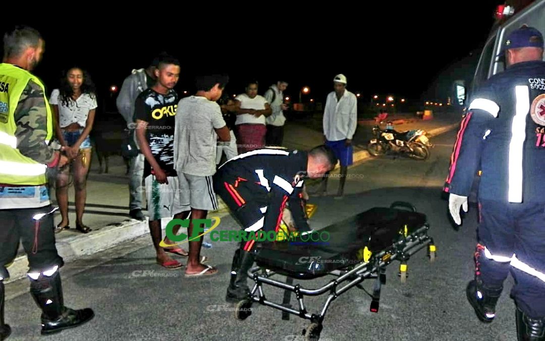LEM: Motociclista fica gravemente ferido após colidir contra meio fio